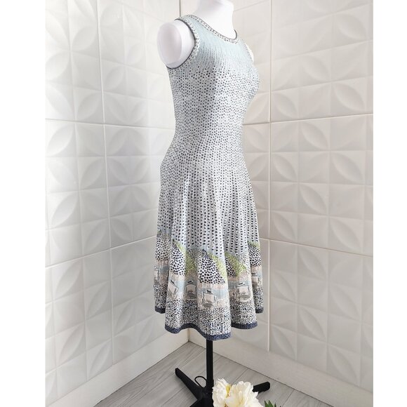 Knit Maxi Dress Beach Umbrella Polka Dots Pale Blue Sleeveless Stretch S Nic+Zoe - Picture 7 of 12